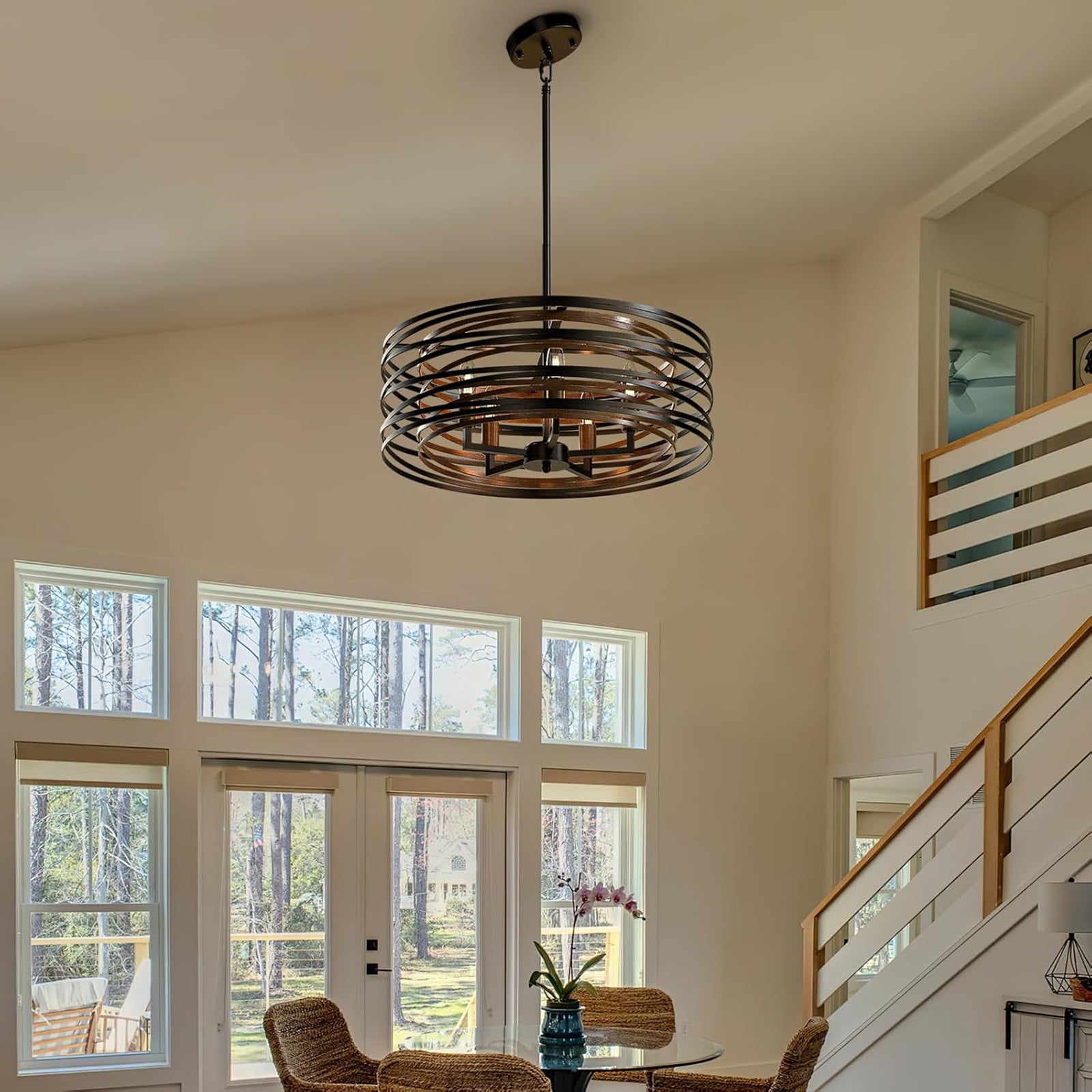5-Light Dinging Room Lighting Black Rustic Farmhouse Chandelier, 20”Modern Chandeliers Hanging Light for Dining Room Kitchen Island Bedroom Foyer Entryway