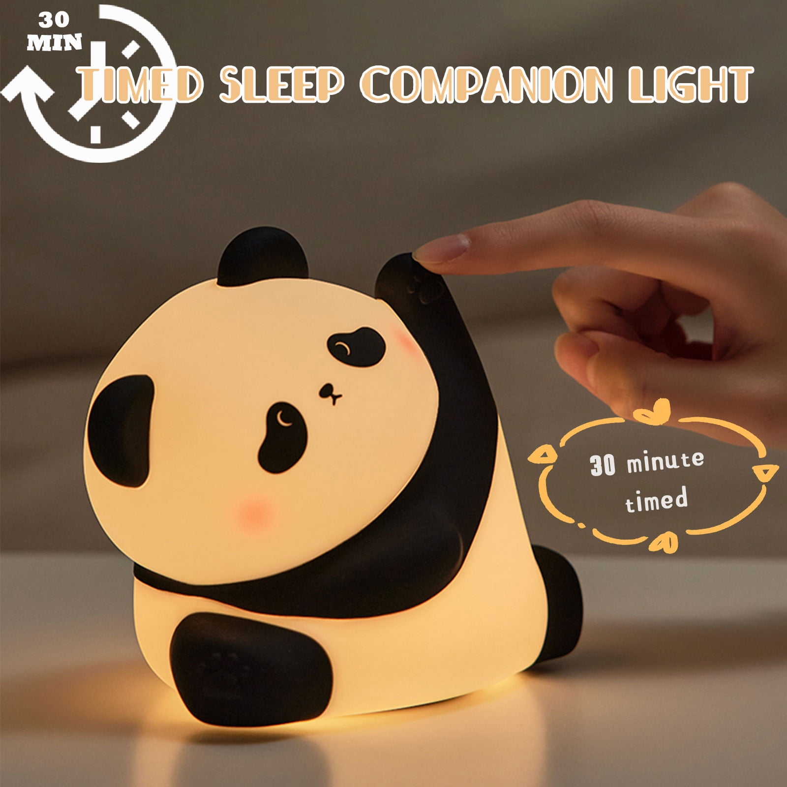 Cute Panda Night Light for Kids, Silicone Nursery Lamp with 3 Brightness Dimmable, 1800mAh Rechargeable Bedside Touch Lamp, LED Table Lamp 30 Minutes Timer, Squishy Night Light for Toddler Boy Girls