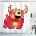thumbnail image 1 of Cartoon Shower Curtain, Bizarre Devil Like Creature with 1 Eye and Horns, Fabric Bathroom Set with Hooks, 69W X 84L Inches Extra Long, Dark Pink Mustard Pale Orange Charcoal Grey, by Ambesonne, 1 of 2