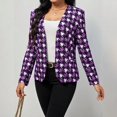 thumbnail image 5 of Chaquetas de traje estilo casual Chaqueta de traje con bolsillo y estampado informal de manga larga con cuello en V para mujer,blazer moda（Morado， M), 5 of 5