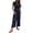 Blue, variant on Jumpsuits for Women Casual Solid Color Short Sleeved Button Down Wide Leg Cropped Rompers,Blue,L