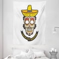 thumbnail image 1 of Day Of The Dead Decor Tapestry, Colorful Skull with Sombrero and Moustache and Fire Eyes, Wall Hanging for Bedroom Living Room Dorm Decor, 60W X 80L Inches, White Ivory and Yellow, by Ambesonne, 1 of 2