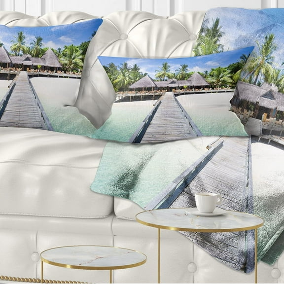 Designart Beach with Coconut Palm Trees - Landscape Photo Throw Pillow - 12x20