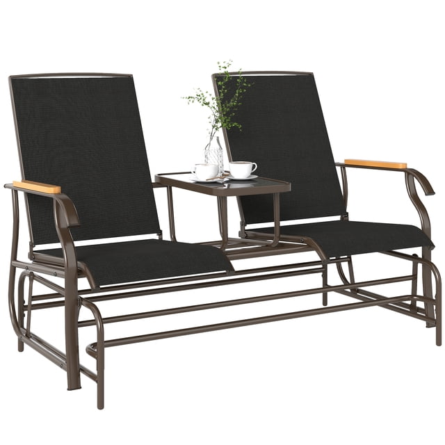 Outsunny Causeuse-Banc à Bascule d'Extérieur, Chaise Balançoire pour 2 Personnes avec Table