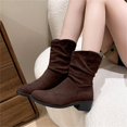 thumbnail image 6 of XIMIN Women's Mid Calf Boots Fashion Slouch Chunky Heel Side Zipper Retro Pointed Toe Ankle Booties Fur Lined Wide Width Riding Booties Dressy Casual Winter Boots, 6 of 8