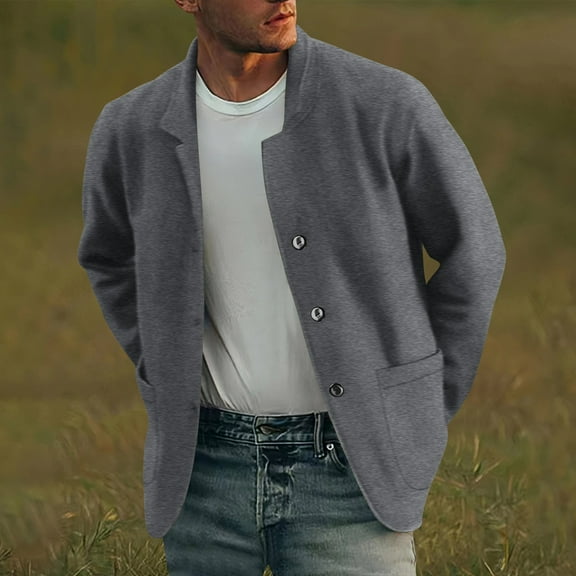 Guieoi Mens Coats Outerwear Winter Clearance 4xl Men's Fashion Casual Vintage Work Long Sleeve Jacket Long Sleeve Hoodless Casual Coat/jacket Gray Black*Friday/Cyber*Monday Clearance