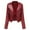 DT--Wine, variant on Women's Cropped Faux Leather Jacket, Long Sleeve, Casual Street & Night Out Wear, Durable Polyester Blend, Plus Size Friendly