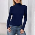 thumbnail image 2 of idosla Women's Turtleneck Long Sleeve Shirts Fall Fashion Basic Thermal Underwear Tops Winter Clothes 2025 (Navy, XL), 2 of 6