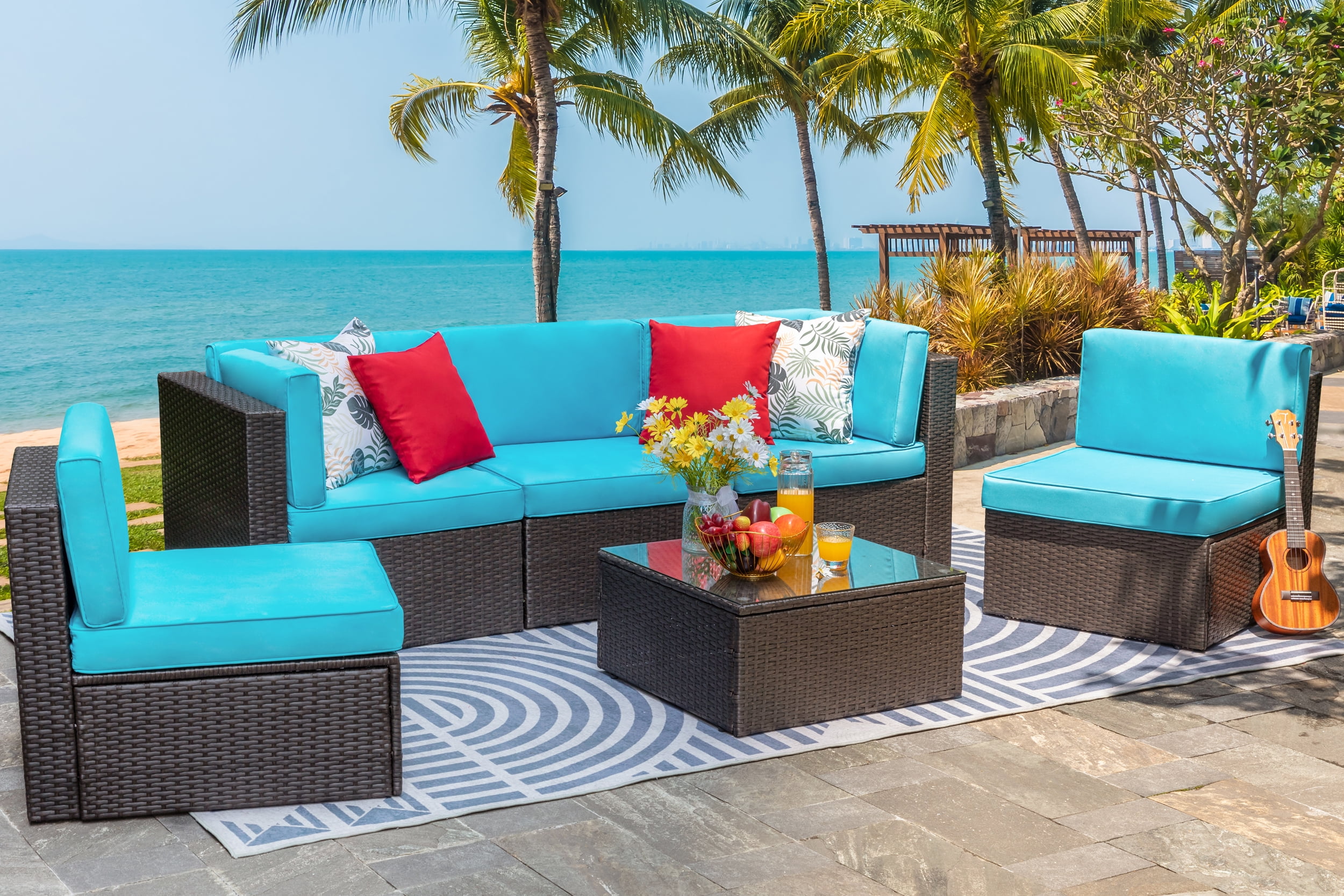 Sobaniilo 6 Piece Small Patio Furniture Sets, All Weather PE Wicker