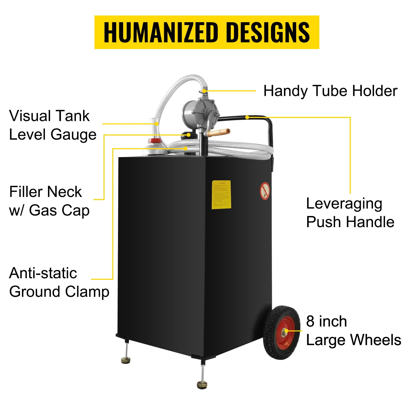 VEVOR Fuel Caddy Fuel Storage Tank 30 Gallon 2 Wheels with Manuel Pump, Black