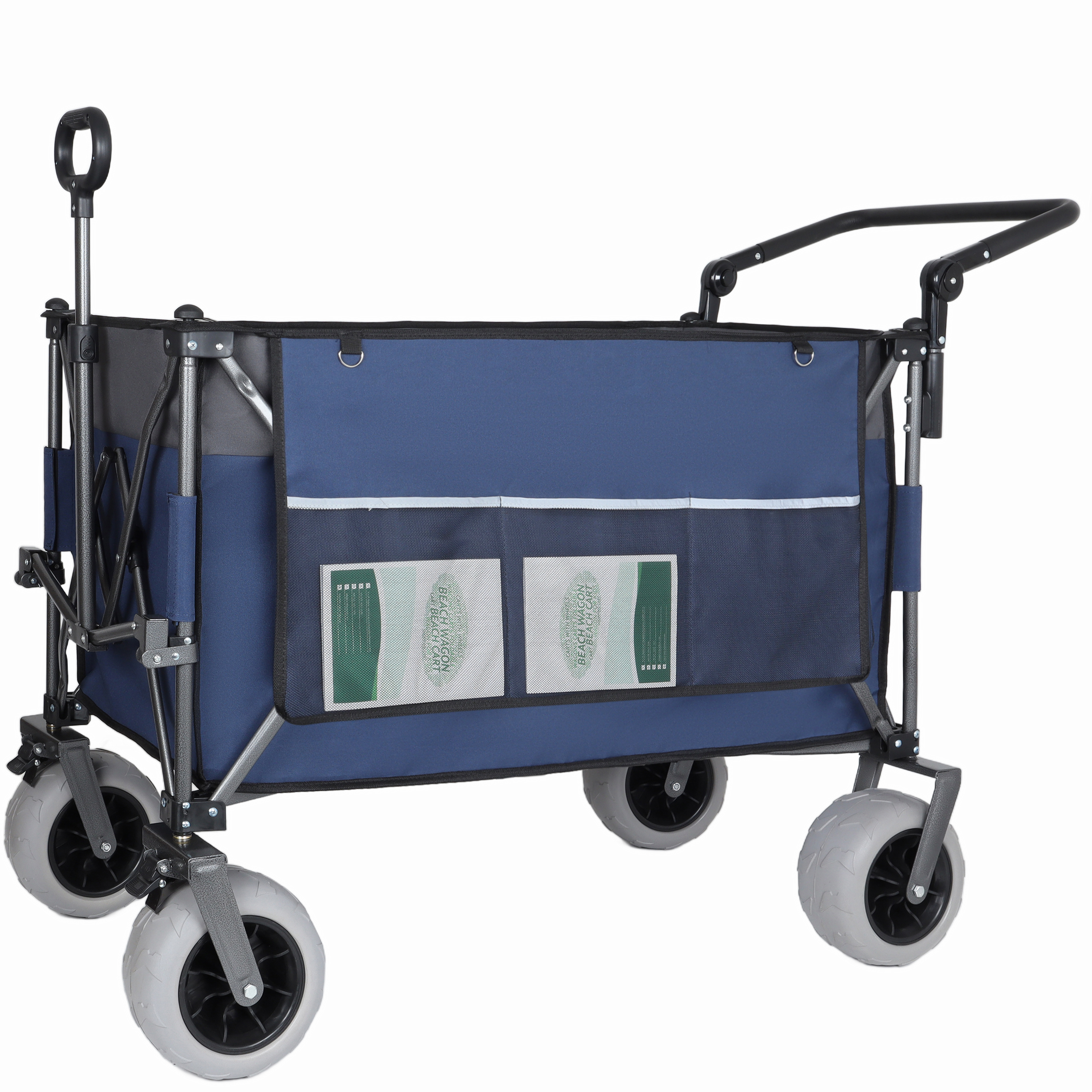 Multi-Functional Push-Pull Folding Wagon Cart with Rotating Handle & 9"x4" Beach Tires for Camping & Beach -300L XL Heavy-Duty, 480lbs load, Large Capacity for Transport, Groceries, and Outdoor Use