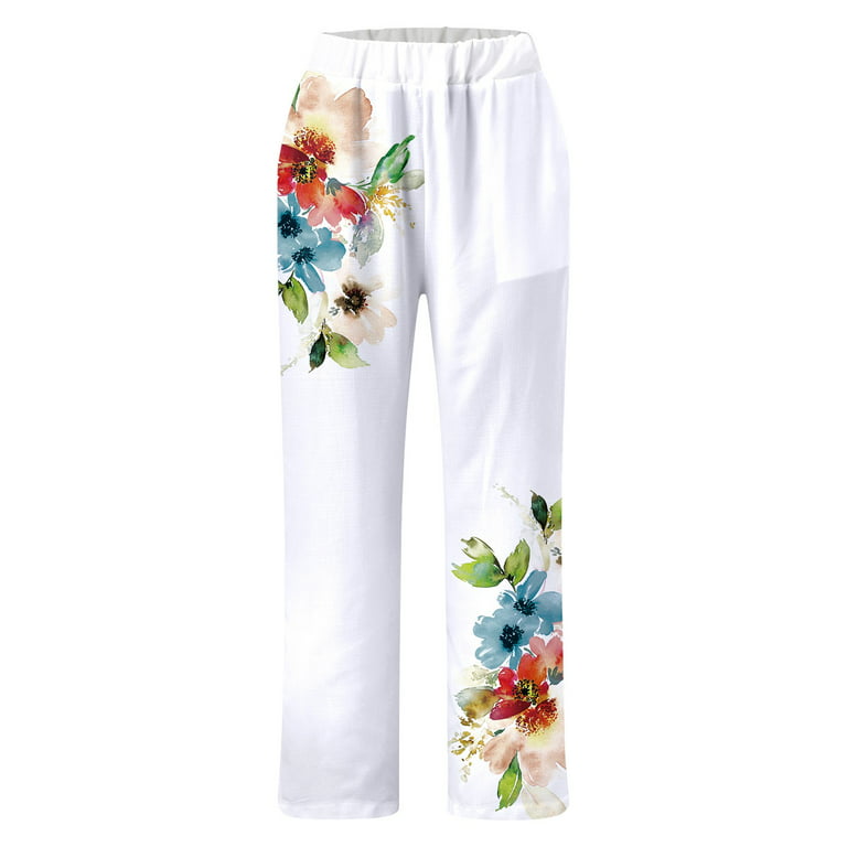 Summer Women Casual Joggers Pants Streetwear Flower Print Wide Leg