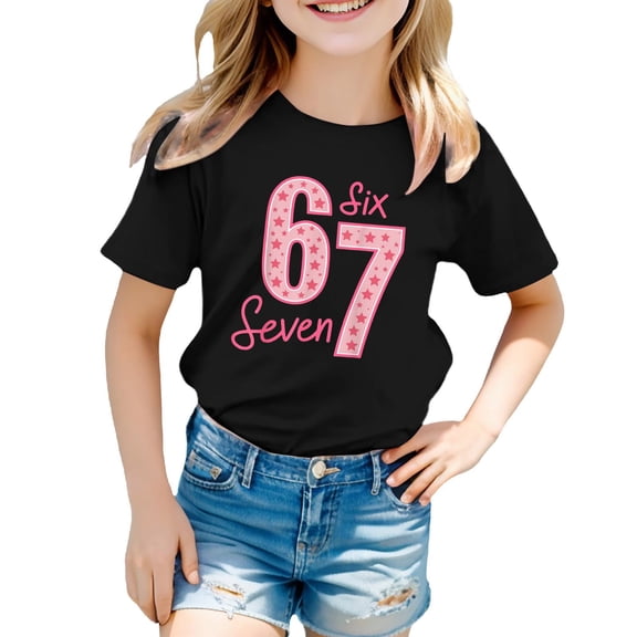 Afdoent Girls 67 Funny Number T Shirt Short Sleeve Crew Neck Printed Casual Tee Soft Comfortable Daily Wear Top For Toddler Youth 2-3 Years