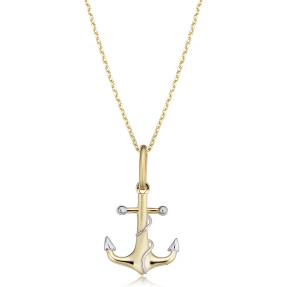 KoolJewelry 14k Two-tone Gold Anchor Necklace (fits 16" or 18")