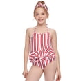 thumbnail image 4 of URMAGIC Little and Big Girls Striped One-Piece Halter Swimsuit Flounce Swimwear, 4 of 6