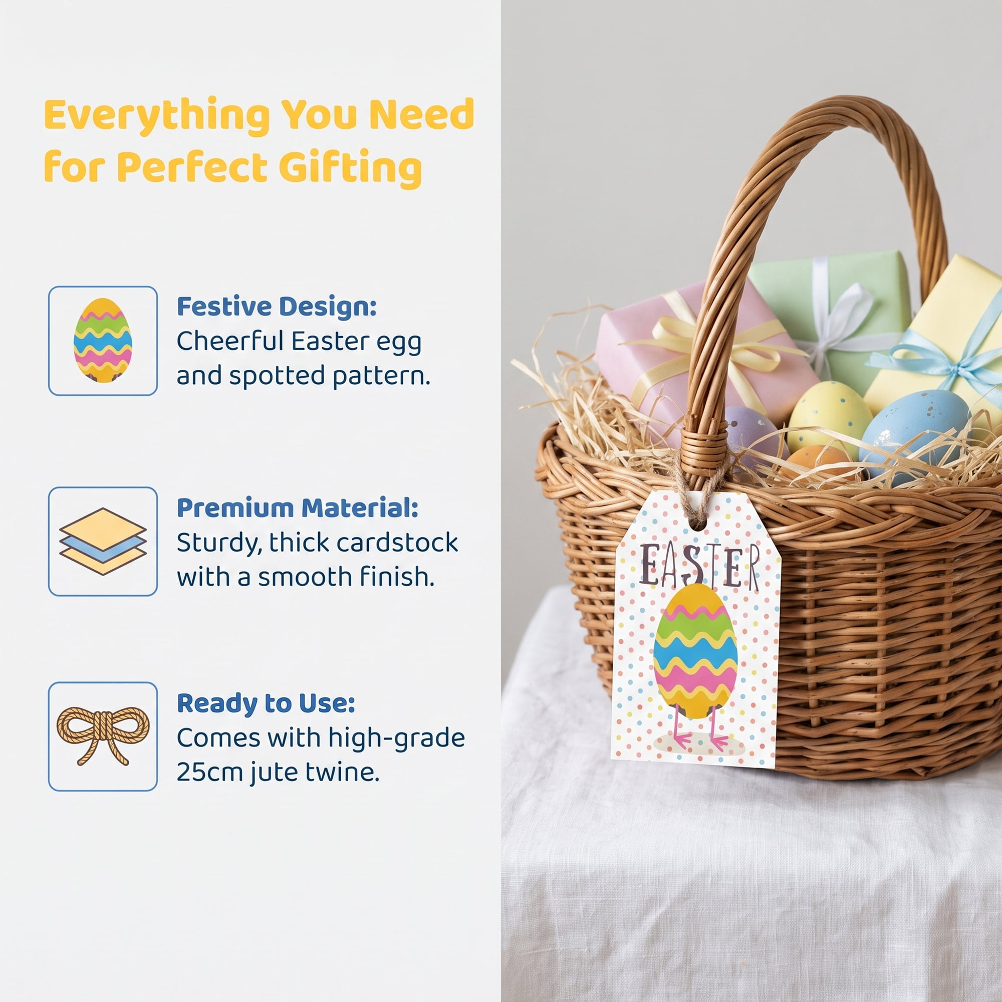 Unique Bargains 100Pcs Easter Gift Tags with Twine Easter Egg Pattern 2" x 3.1"