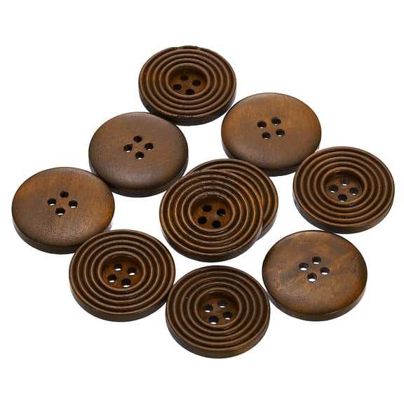 10pcs 44L DIY Sewing Buttons 1-1/8"(28mm) Wooden Round Flat 4-Hole Craft Replacement Buttons for Sewing Clothing Handmade Crafts, Brown