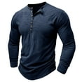 thumbnail image 2 of AIEOTT Men Quarter Button Pullover Lightwigeht Long Sleeve Shirts Cotton Breathable Shirts Loose Fit V Neck Shirt Solid Color Top, 2 of 7