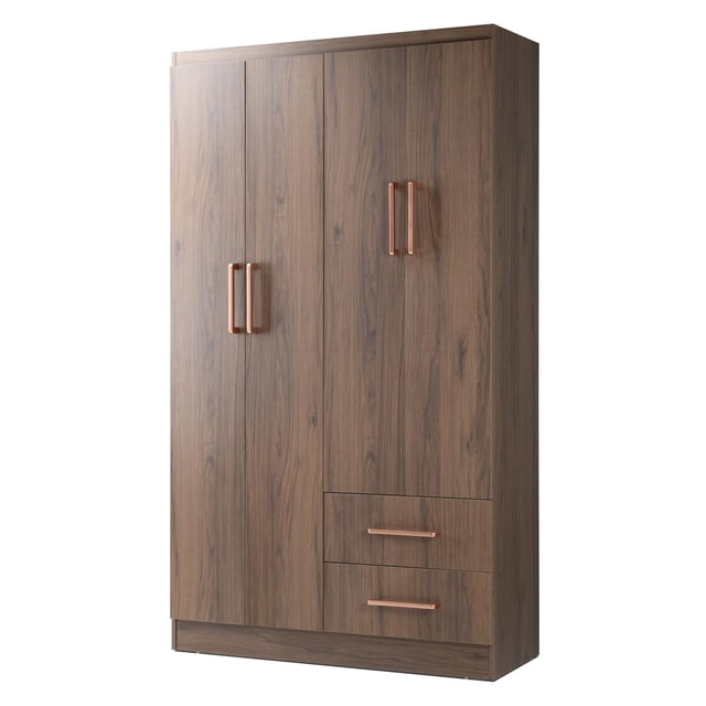 Ropero Closet Armario de Madera con Cajones, Entrepaños y 4 Puertas, Almacenamiento de Ropa marron