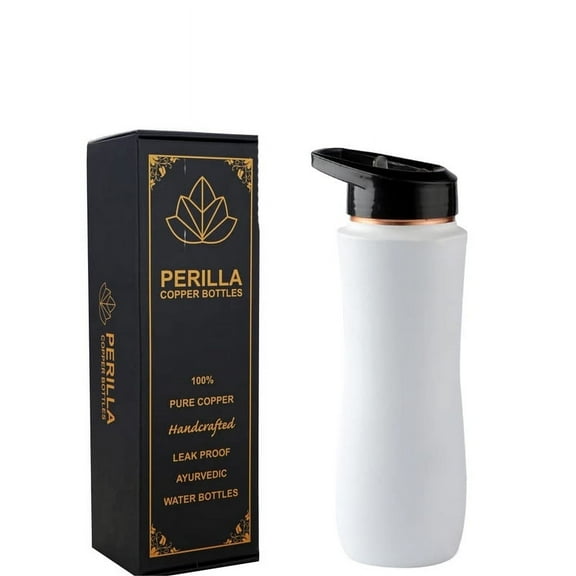 Perilla Home 100% White Pure Copper Bottle With Sipper & Lid 25.37 Oz Ayurvedic Bottle With Leak Proof Contains Health Benefits For Drinking Water For Men Women Gym Yoga Indoor Outdoor Office