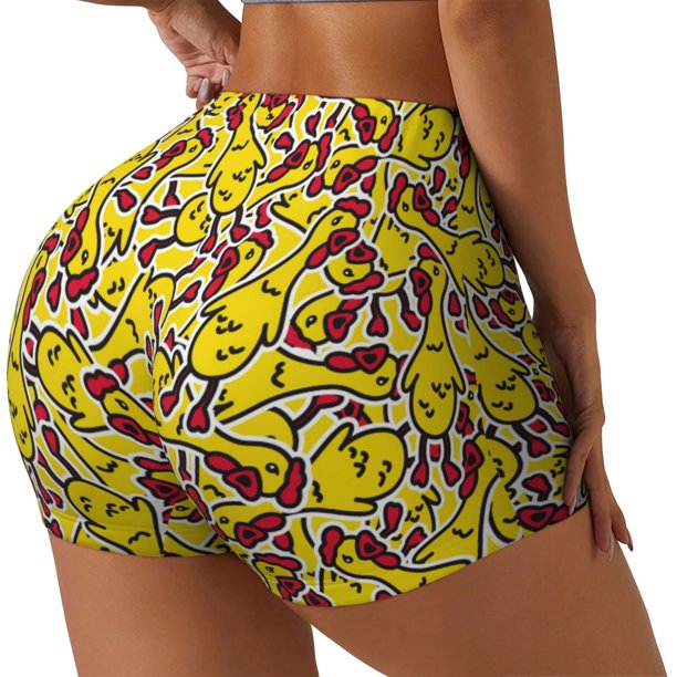 Balery Chicken Cartoon Pantalones cortos de entrenamiento estampados para mujer, sin costuras, ajustados, para gimnasio, yoga, correr, deportes, ejercicio activo, fitness.-Large