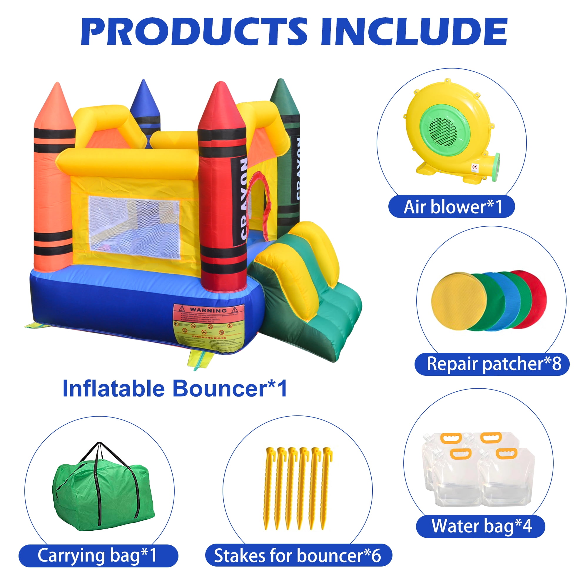 Dvreugde Bounce House 6x4.7x4.6ft Colorful Bouncy Castle with Slide & Blower Inflatable Bouncer