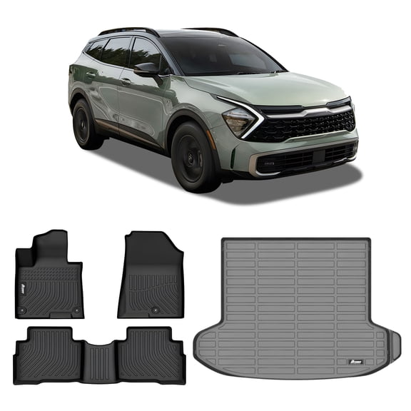 Ikon Motorsports Floor Mats   Trunk Mat Compatible With 2023-2025 Kia Sportage Hybrid, Black 3D Molded Carpets Liner 1st 2nd Row Front Rear Protection Pad TPE All Weather Protector