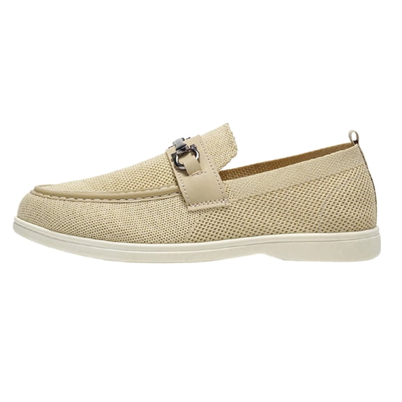 Wensltd Men Shoes Breathable Loafers Round Toe Lightweight Walking Outdoor Flat Shoes Wide Width Beige