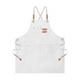 thumbnail image 3 of Unique Bargains Tabliers de Chef en Toile 75x68cm Sangle Réglable Imperméable Dos Croisé Tablier de Cuisine avec 2 Poches, Blanc, 3 of 6