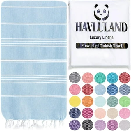 HAVLULAND Turkish Beach Towel Oversized 39x71 Sand Free Beach Towels Quick Dry Bath Towels Large Turkish Towel for Beach Pool Spa Gym Yoga Lightweight Travel Camping Blanket -Light Blue