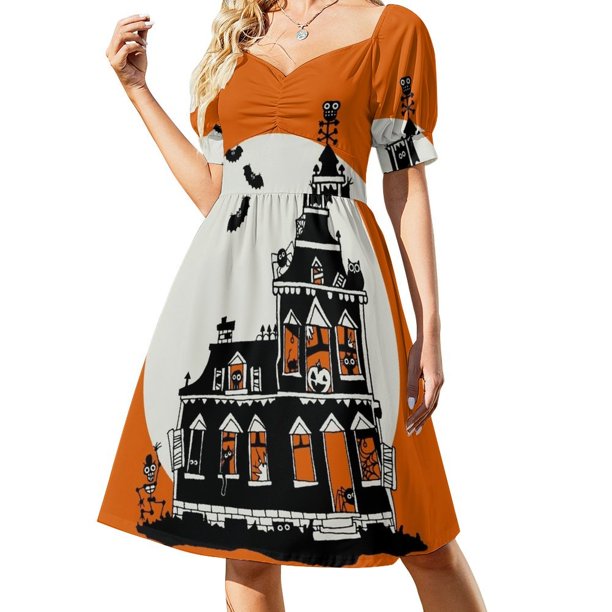 Vestido de manga corta estilo vintage de casa embrujada para Halloween, vestidos de mujer, vestidos de fiesta de lujo, vestido de noche para mujer.