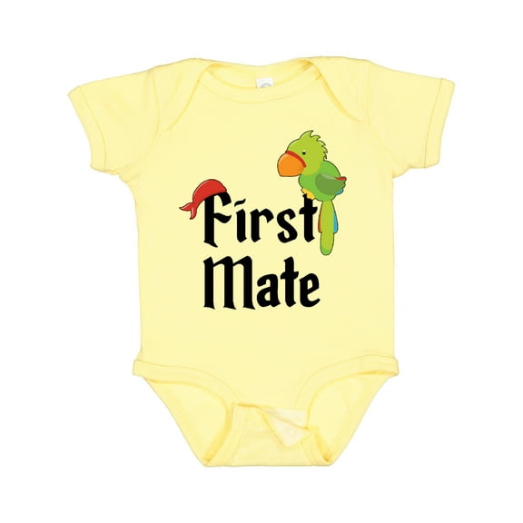 Inktastic First Mate pirate with parrot and bandanna Boys or Girls Baby Bodysuit