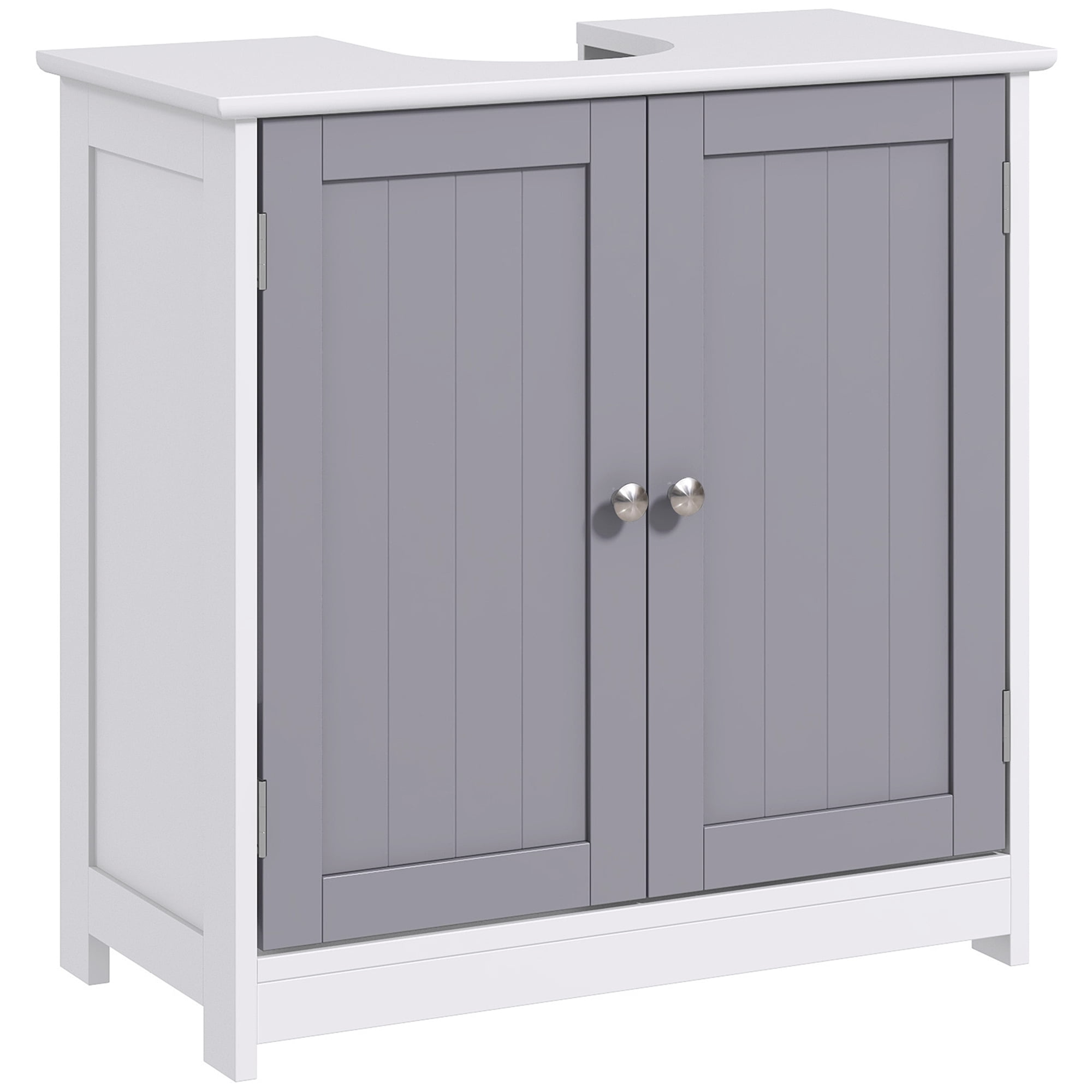 kleankin Vanity Base Cabinet, Under-Sink Bathroom Cabinet Storage with U-Shape Cut-Out and Adjustable Internal Shelf, White and Gray
