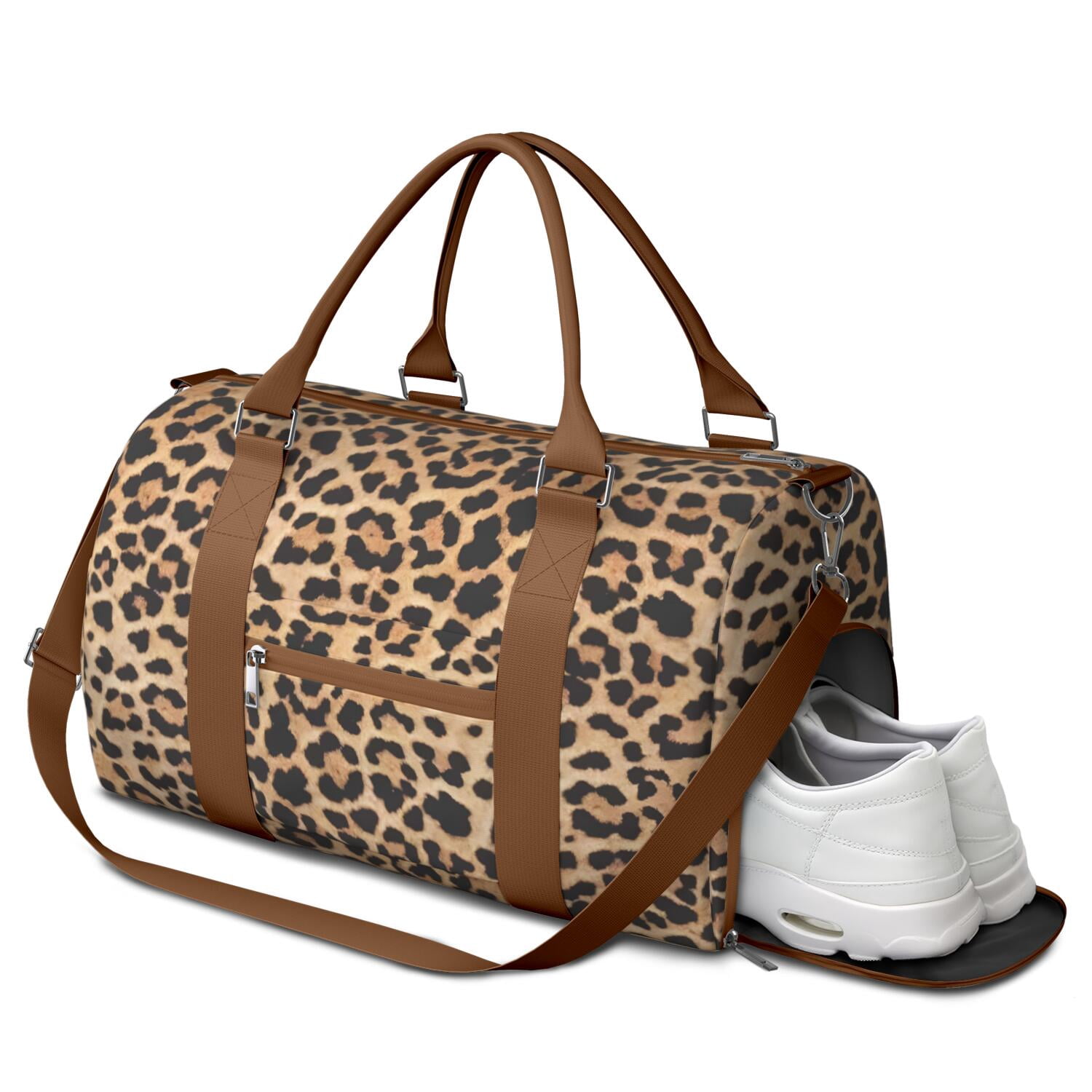 Leopard Womens Gym Tote Duffle Bag with Wet Pocket & Shoe Compartment, Checkered Travel Duffel Bag Overnight Weekender Hospital Tote Girls Workout Carry on Bag with Luggage Sleeve
