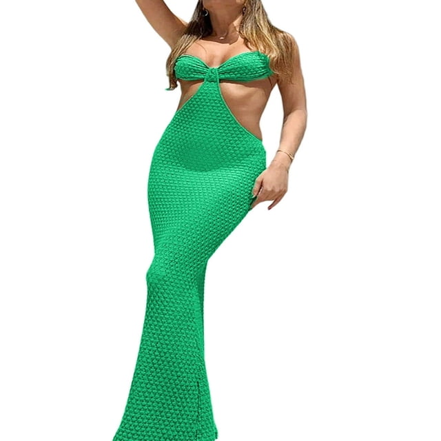 Backless Cocktail Dresses for Women Halter Neck Tie Up Long Bodycon One Piece