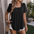 thumbnail image 5 of MIXUE Boho Tops For Women Summer Solid Color Square Neck Short Sleeve Casual T Shirts Daily-Wear,Black,M, 5 of 7