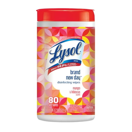 Lysol Disinfecting Wipes, Brand New Day Mango Hibiscus Wet Wipes, 80 Ct