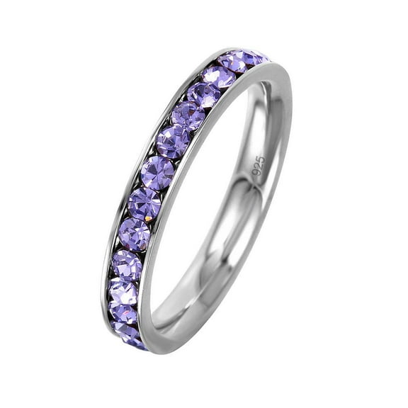 Channel Set Lavender Cubic Zirconia June Birthstone Eternity Ring Sterling Silver Size 7