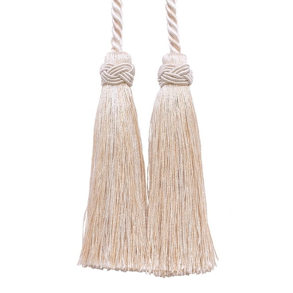 Imperial Collection Double Tassel Curtain and Drapery Tieback / Holdback, 4" Tassel (10cm), 26" Spread (66cm) # ICT, Seashell Ivory #5055 (White Ivory, Off White) Sold Individually