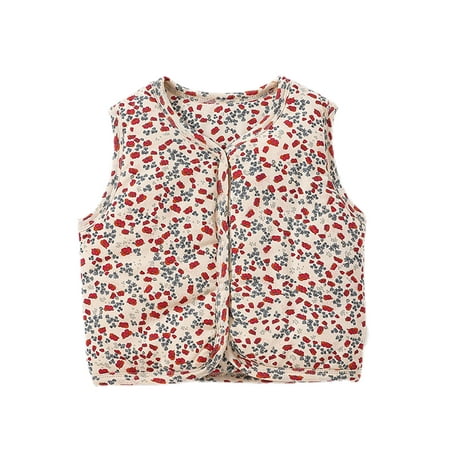 

Paille Girls Jacket Vest V Neck Outwear Floral Print Waistcoat Cute Sleeveless Cardigan Photograph Red Floral 66