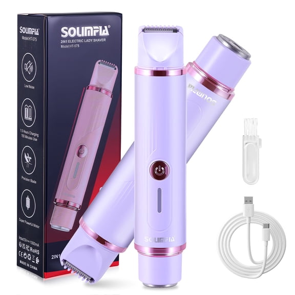 Epilator SOLIMPIA Women's Facial Hair Remover, Dual-Head Electric Shaver for Face & Body 2-in-1 Purple