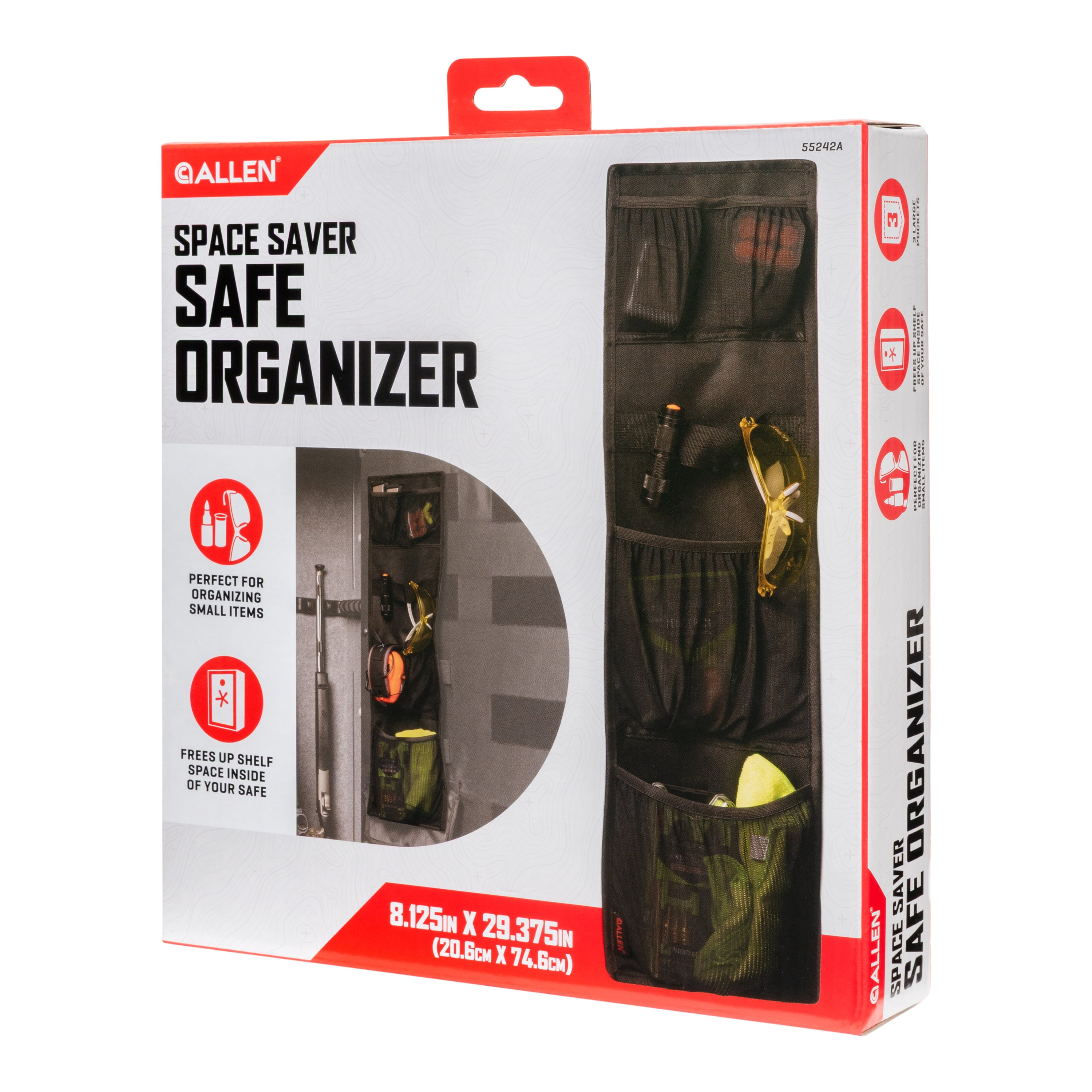 Allen Company Safe Door Organizer, 3 Storage Pockets, Hook and Loop Mount