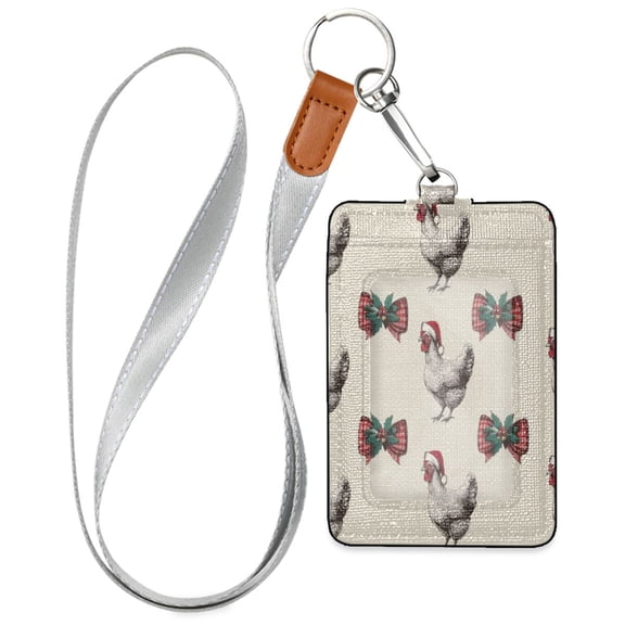 PU Leather Badge Holder ID Badge Holder with Lanyard for Cards & Credentials Bow and Chickens