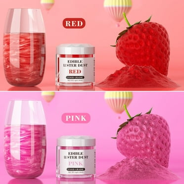 Luster Dust Edible TWE5 Set - 2 Colors Food Grade Cake Dust Shimmer Powdered, Cherrysea Powder Food Coloring for Cocktails, Cookie Decorations, Cake, Drinks, Fondant, Candy - 4g/Bottle - Red Pink