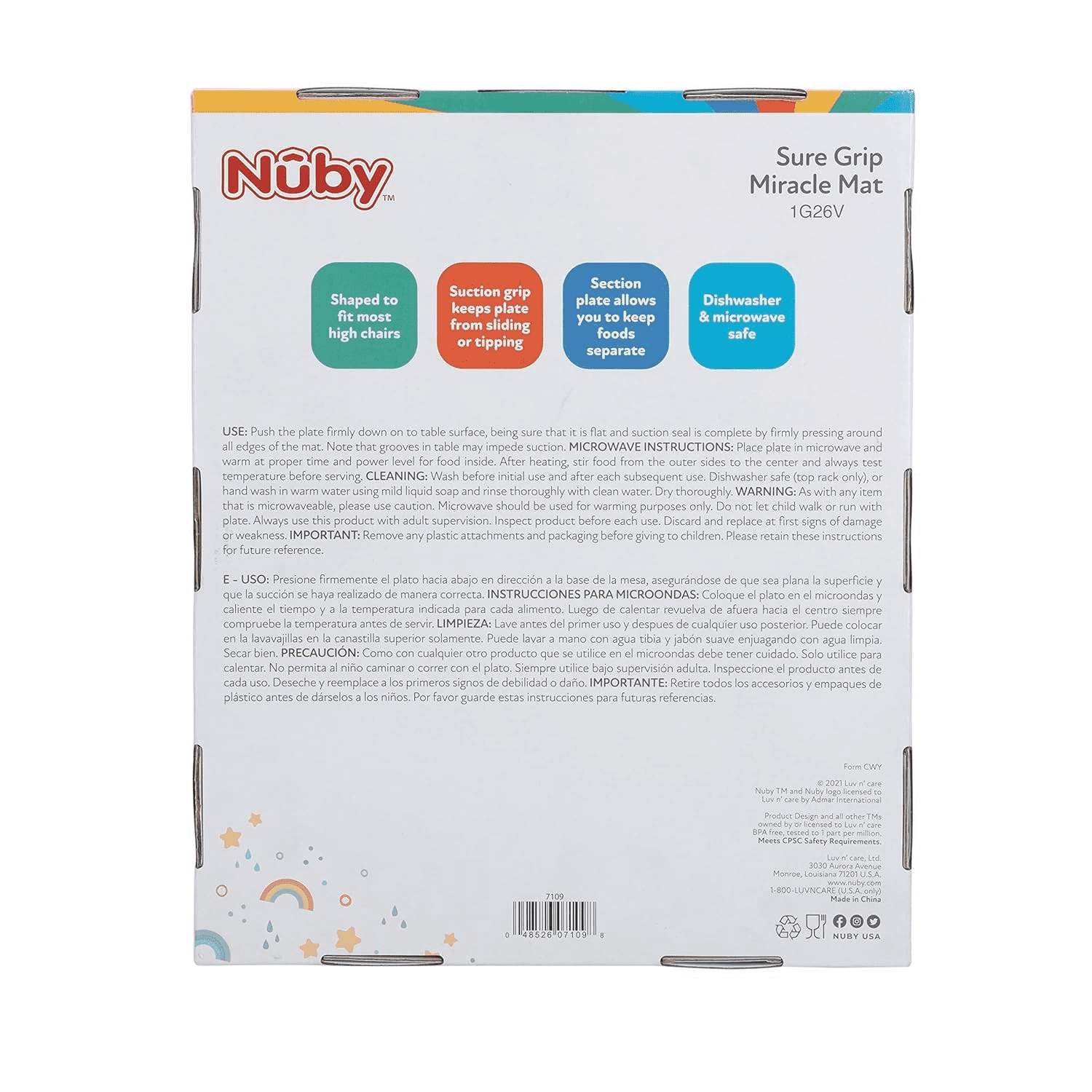 Nuby Sure Grip Silicone Miracle Mat 3-Section Oval Plate, Pink