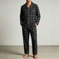 thumbnail image 3 of Ecqkame Cotton Pajamas for Men Set Plaid Long Sleeve Lapel Button Down Tops Elastic Waist Pants Casual Comfy 2 Piece Sleepwear Sets Black XXL, 3 of 5