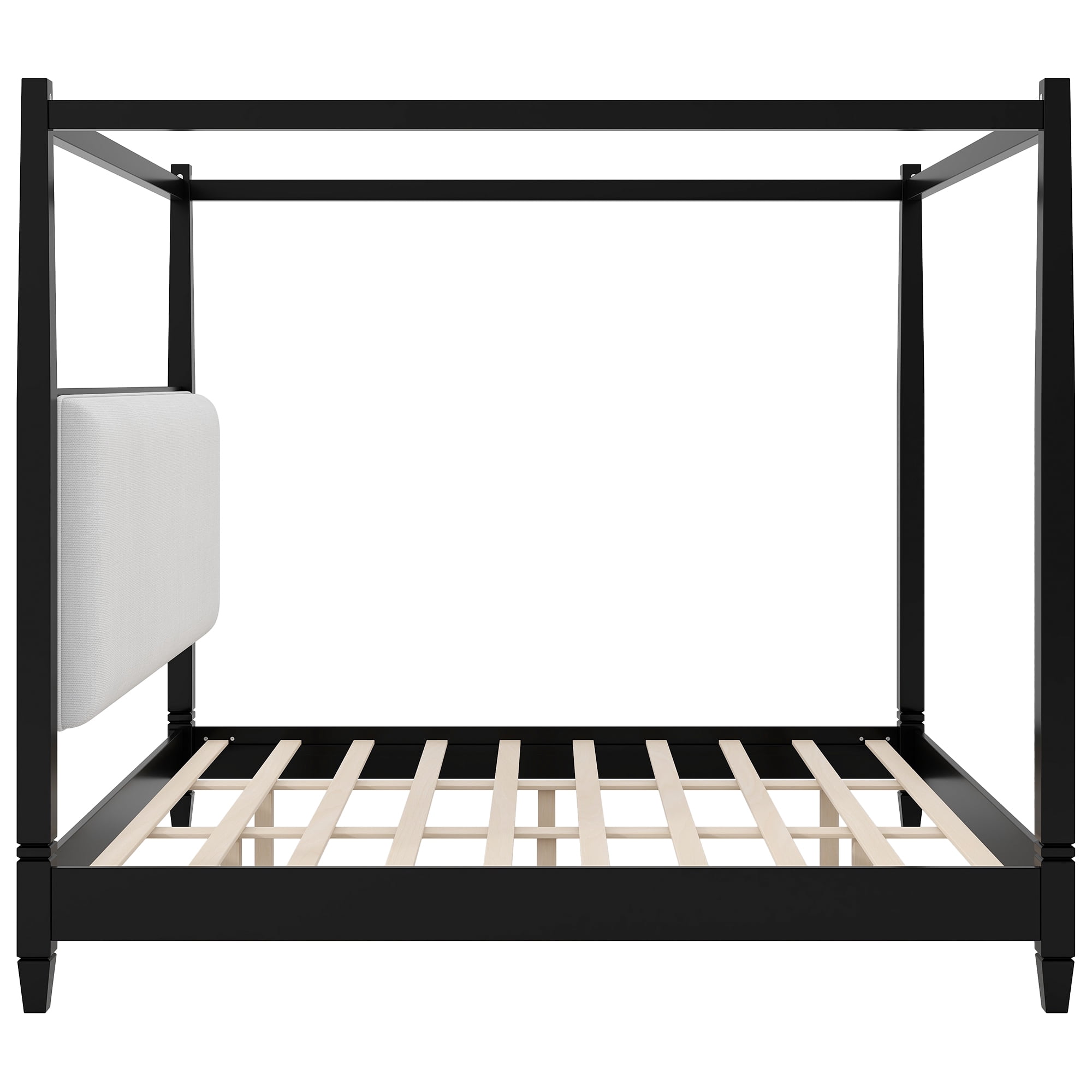 Euroco Wood King Size Canopy Platform Bed with Upholstery Headboard, Black