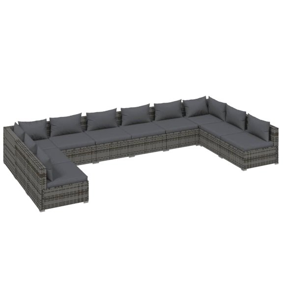 vidaXL 10 Piece Patio Lounge Set with Cushions Poly Rattan Gray