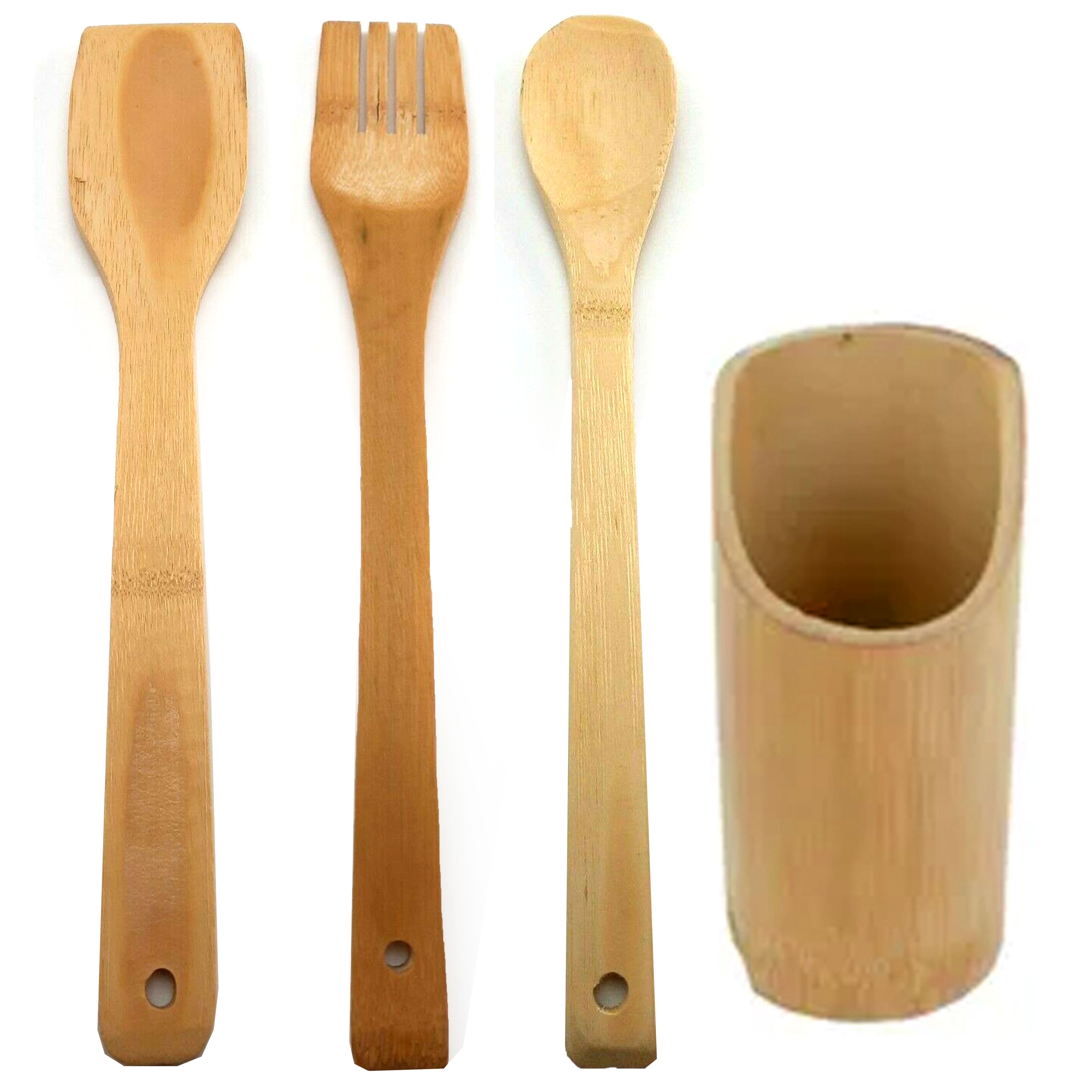 Bamboo Kitchen Utensils Set of 8 - Wooden Cooking Utensils for Nonstick  Cookware, with Holder, 1 - Kroger