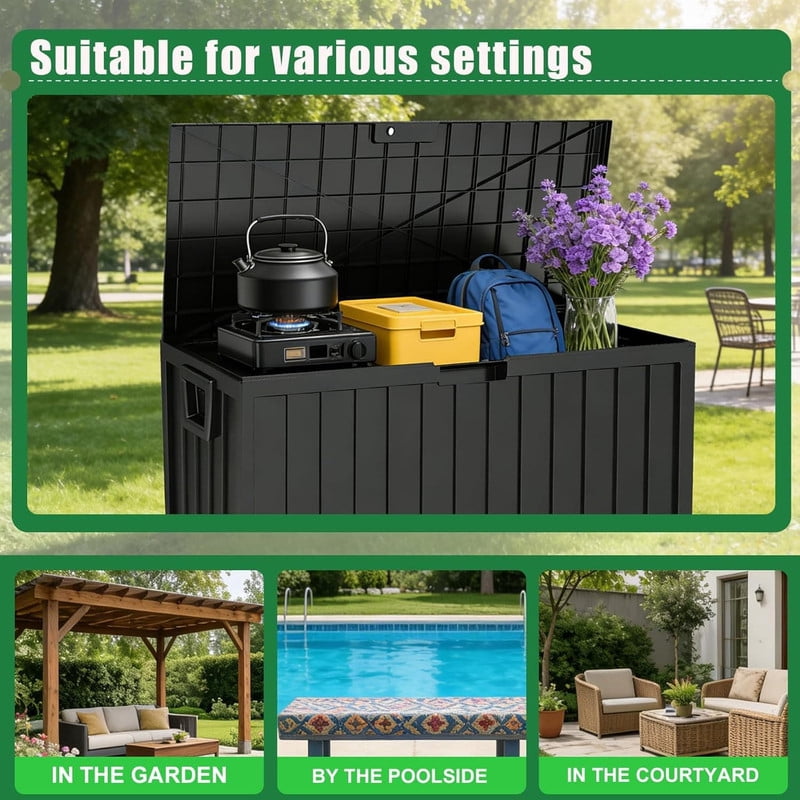 75 Gallon Waterproof Outdoor Storage Box, Lockable Deck Box Bench, 350lb Capacity